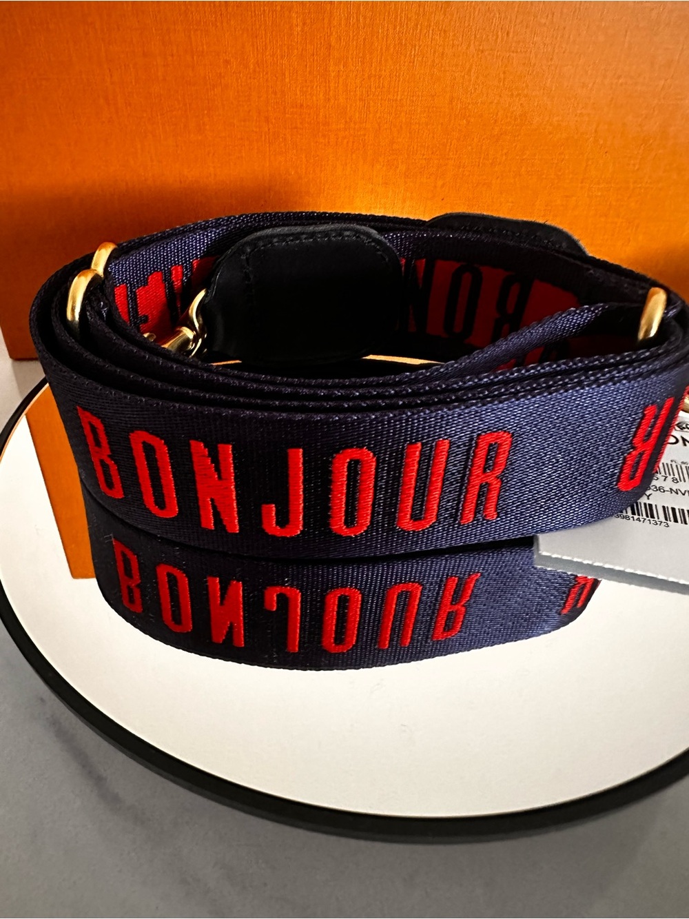NWT Clare V. Adjustable Canvas Bonjour Au Revoir Crossbody Strap Navy Blue Poppy - Picture 4 of 6